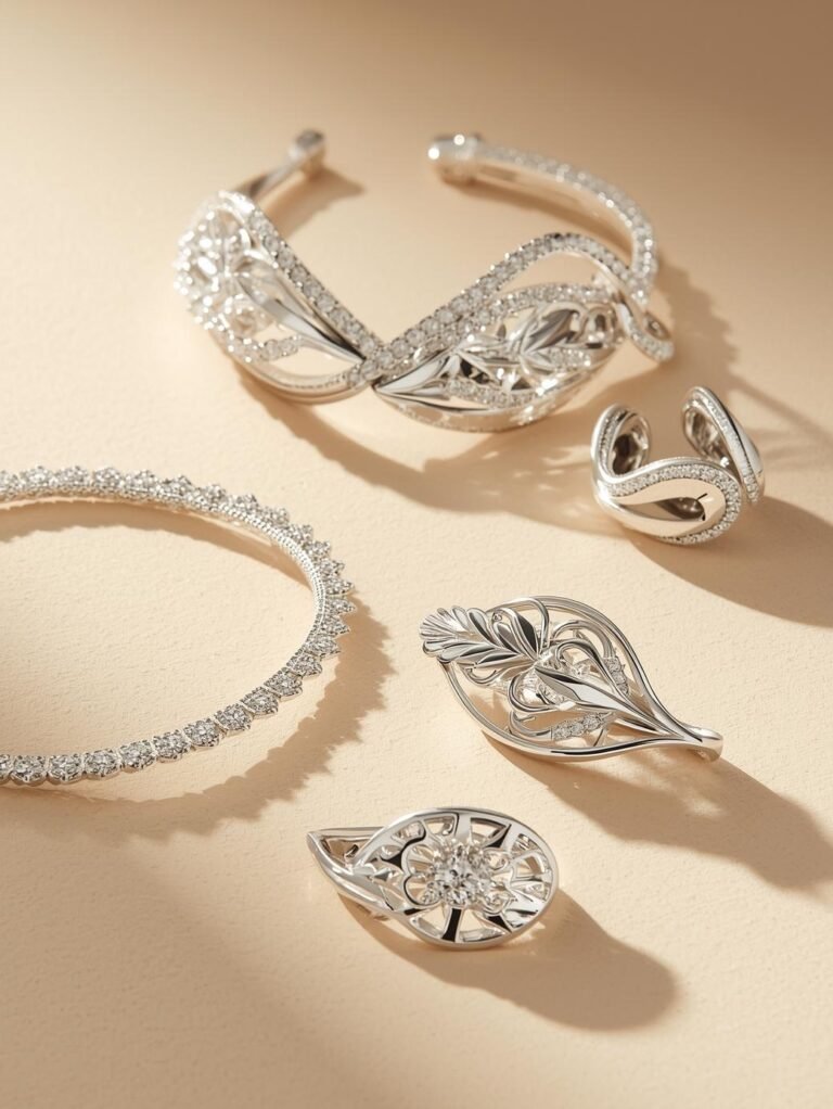 Conjunto de accesorios de plata con un fondo calido